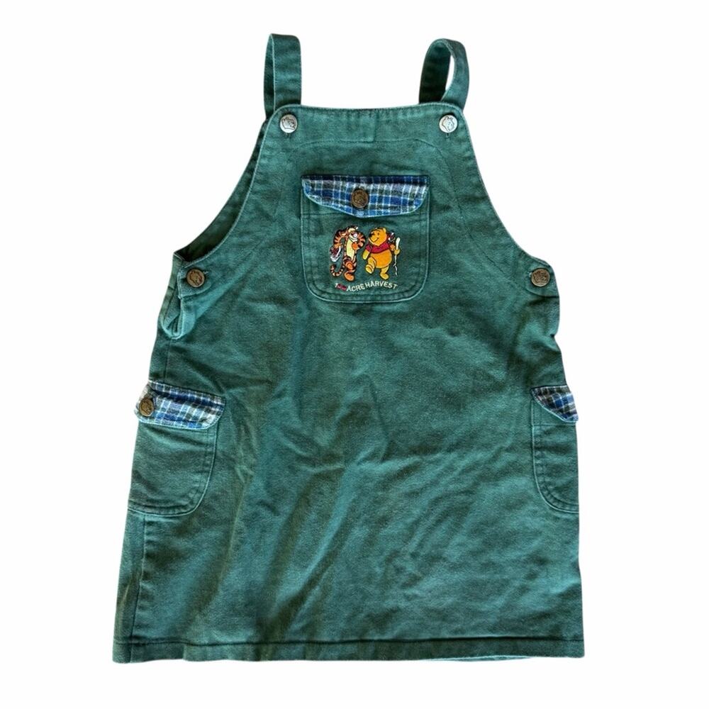 Vintage Winnie the Pooh Green Overalls Dress Girls Size 7/8
